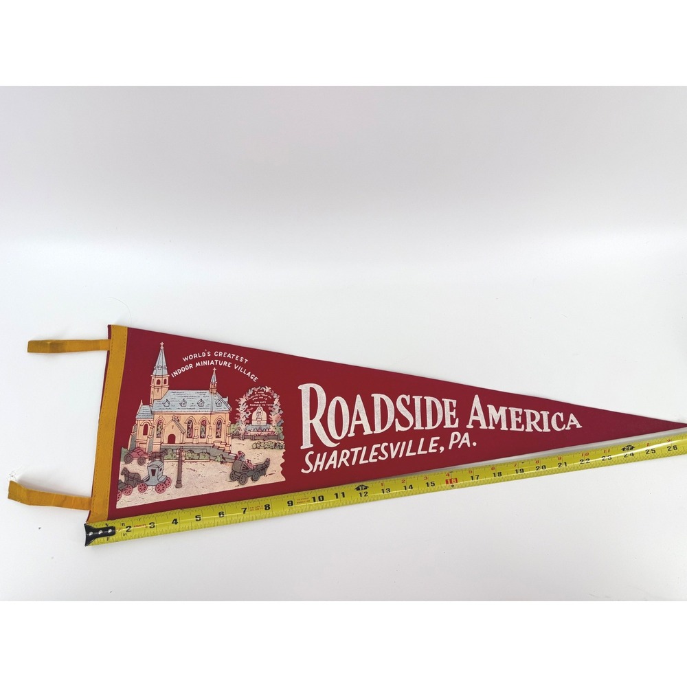 Roadside America Shartlesville PA Pennant 26in Felt Red Vintage Souvenir Kitsch